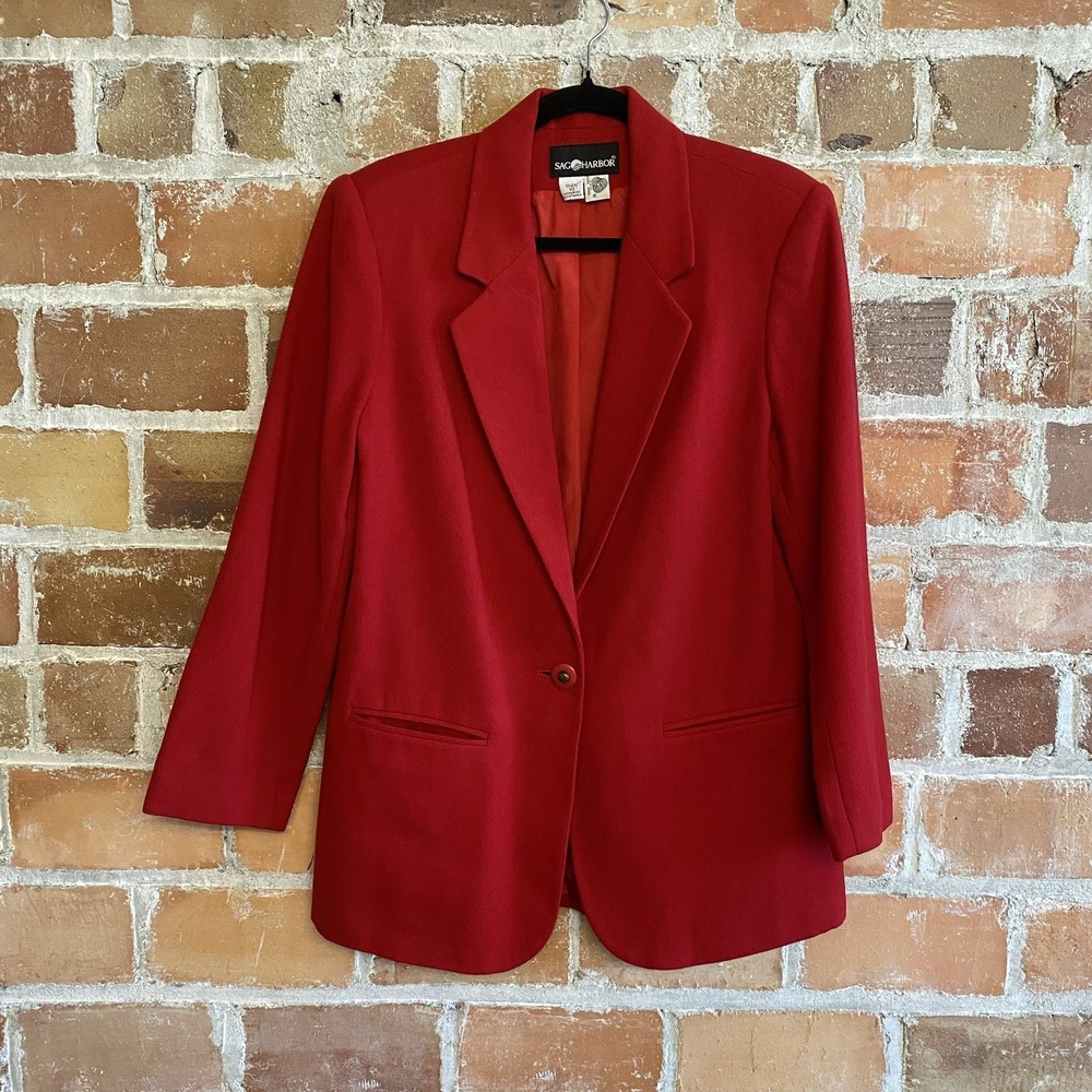 Sag Harbor 100% Pure Wool Button Front Suit Blazer Red Women's 10